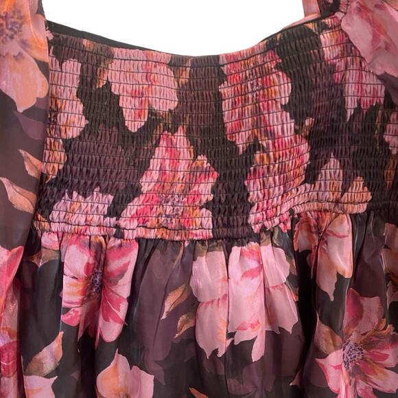 Thirty/Thirty Iridescent Floral Babydoll Puffy Sleeves Ruffle Top Sz Large - Picture 4 of 10